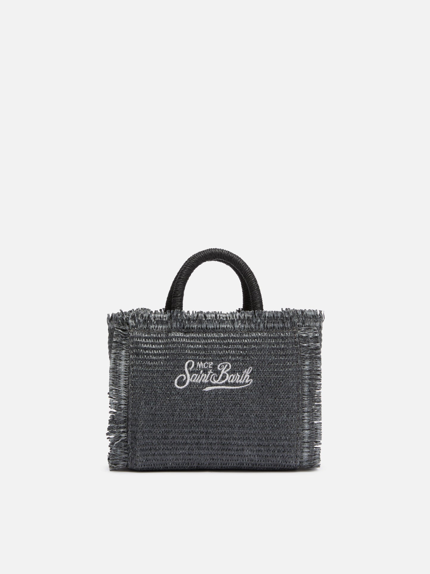 Black Mini Vanity Straw bag with rhinestone embellishment