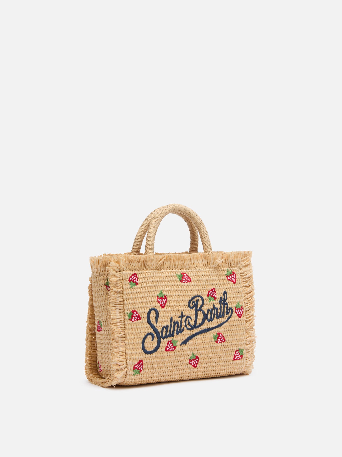 Mini Vanity Tasche in Strohoptik mit aufgesetztem Erdbeer-Patch