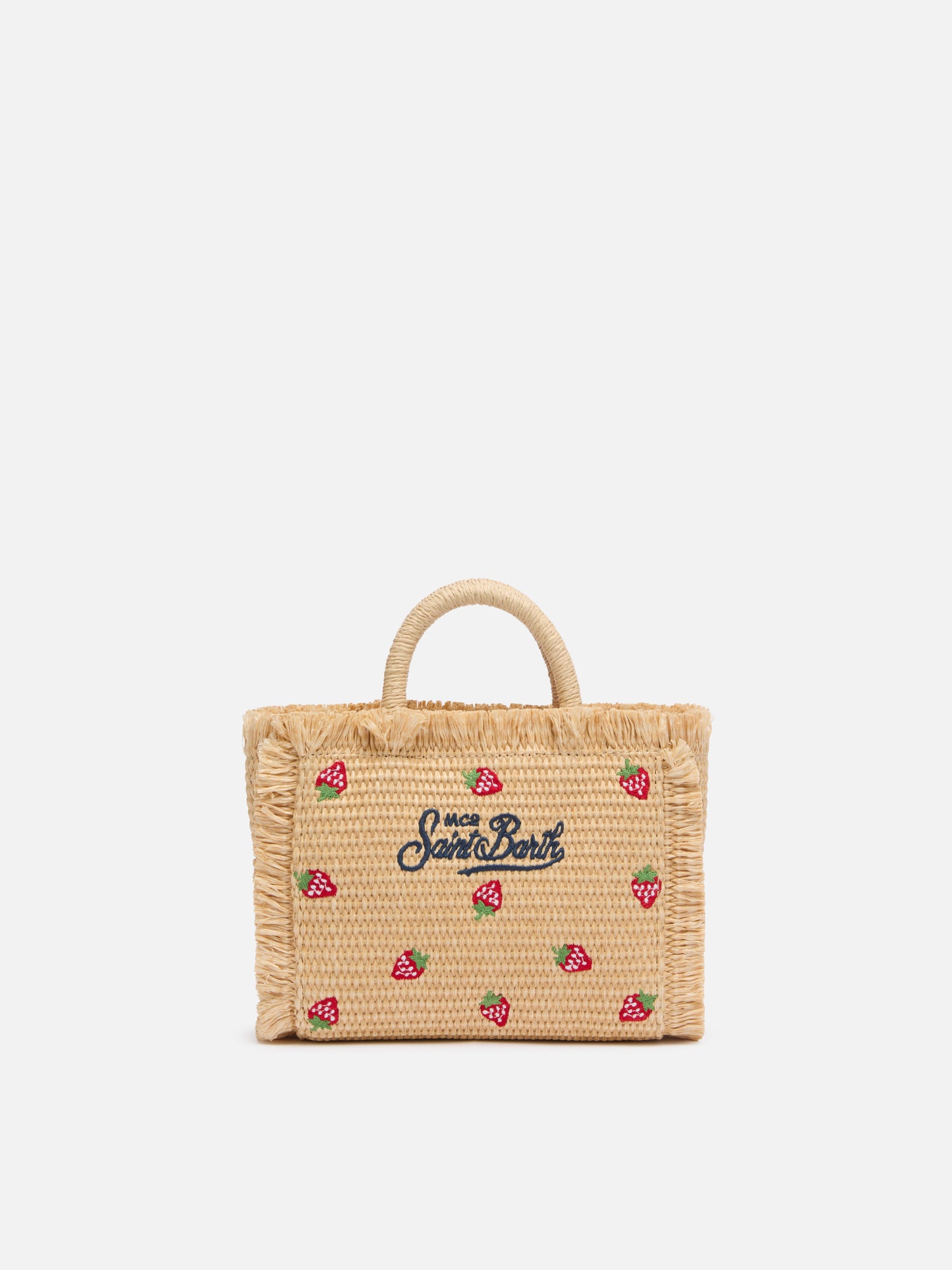 Mini Vanity Tasche in Strohoptik mit aufgesetztem Erdbeer-Patch