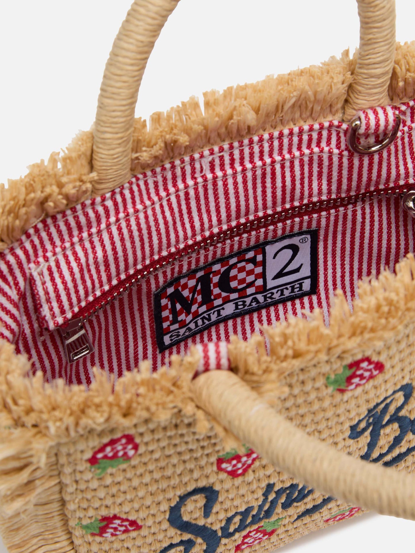 Mini Vanity Tasche in Strohoptik mit aufgesetztem Erdbeer-Patch