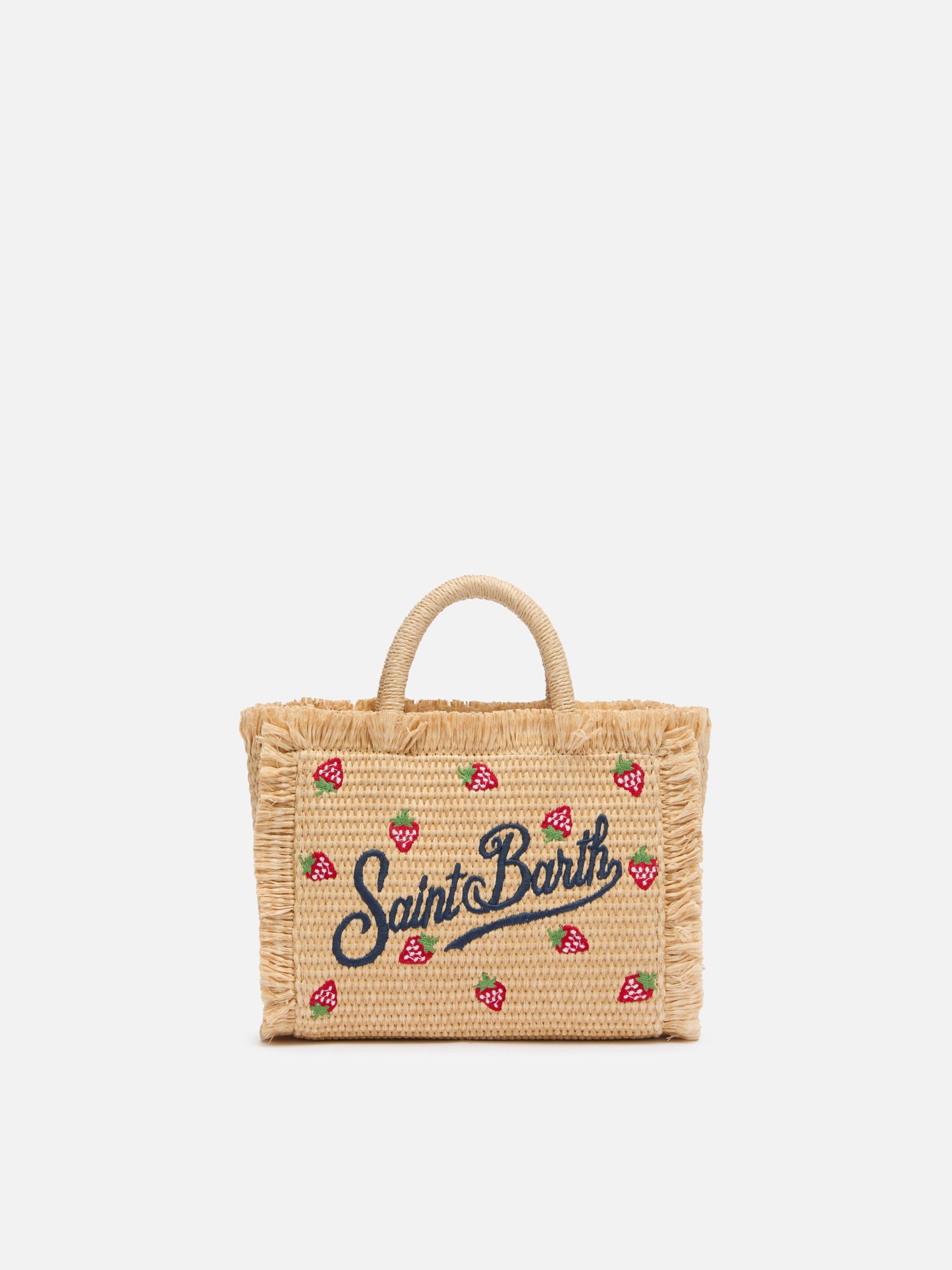 Mini Vanity Tasche in Strohoptik mit aufgesetztem Erdbeer-Patch