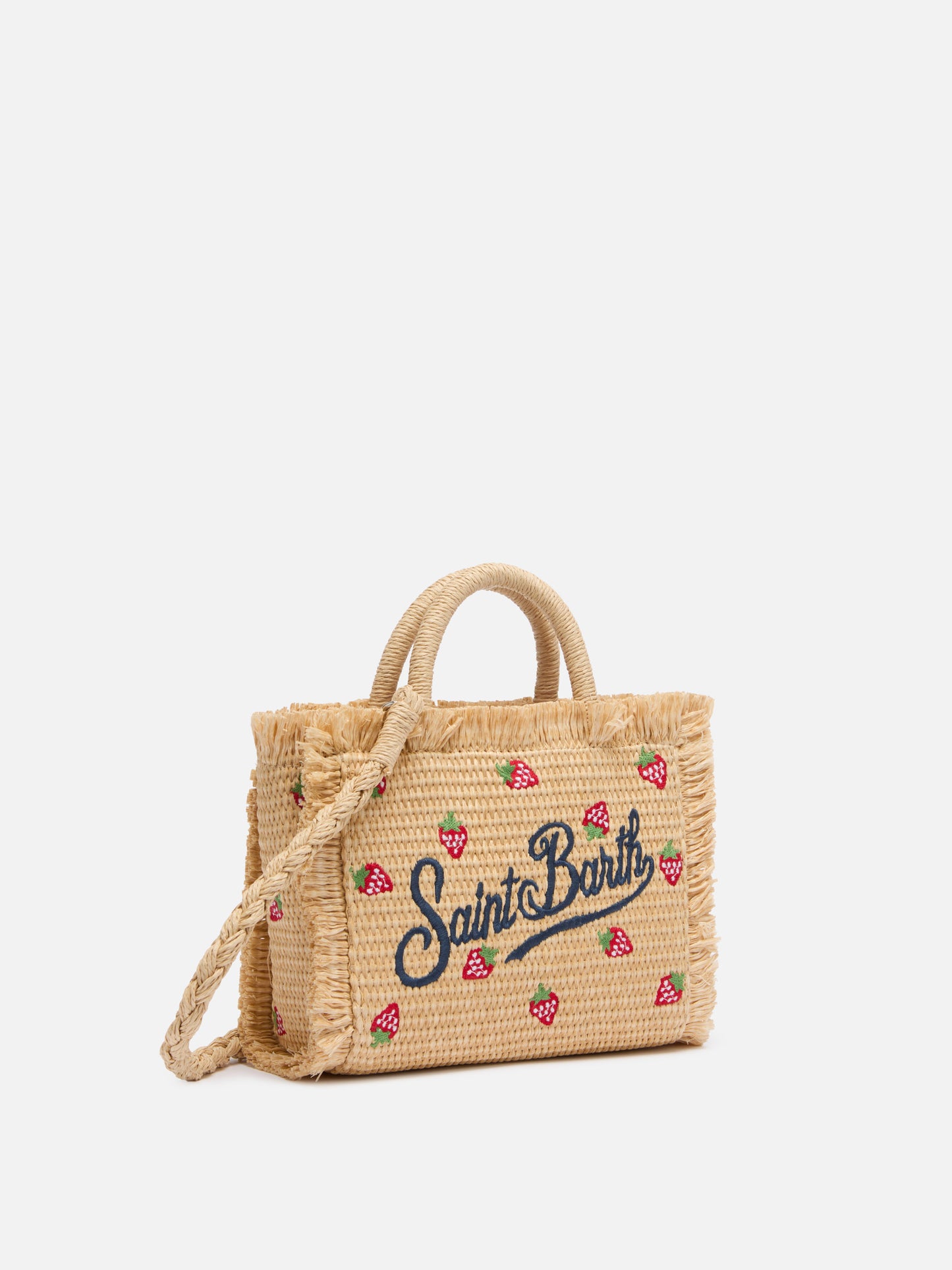Mini Vanity Tasche in Strohoptik mit aufgesetztem Erdbeer-Patch