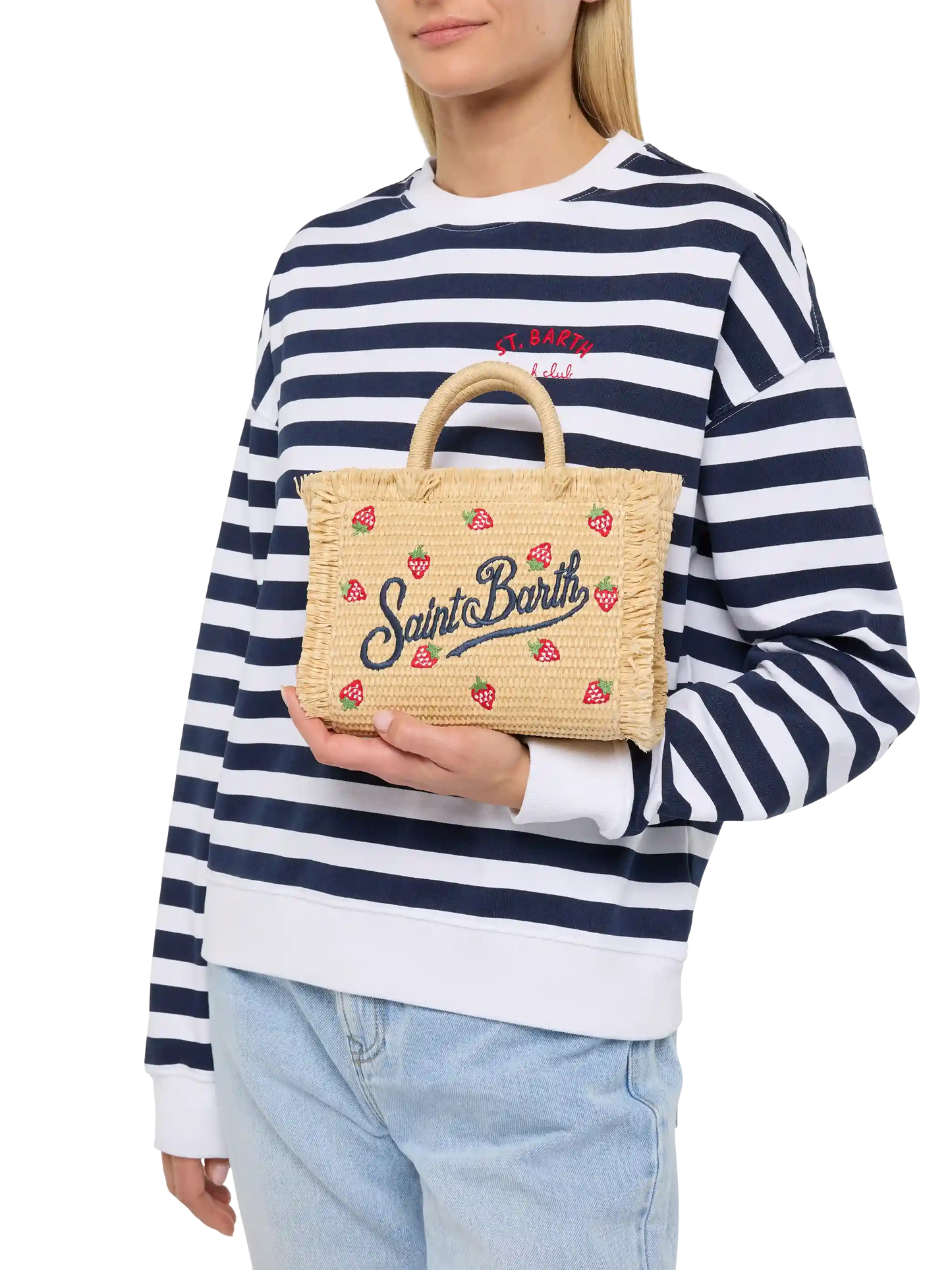 Mini Vanity Tasche in Strohoptik mit aufgesetztem Erdbeer-Patch
