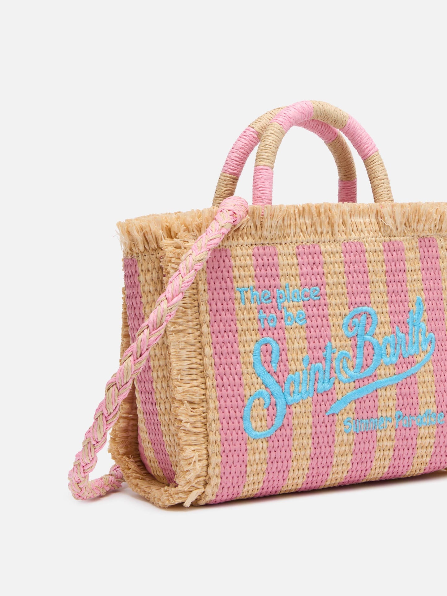 Borsa Mini Vanity effetto paglia con stampa a righe