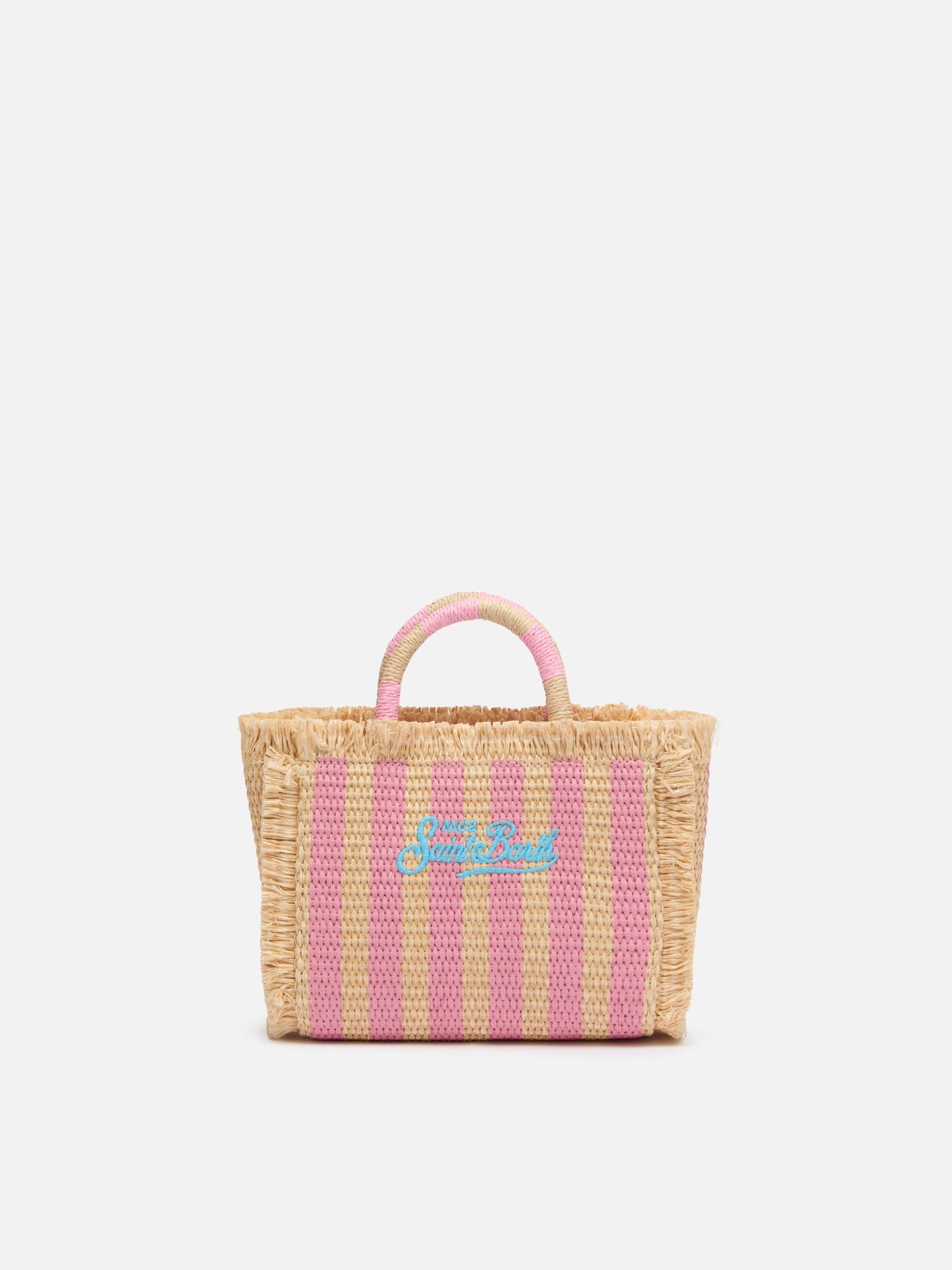Borsa Mini Vanity effetto paglia con stampa a righe