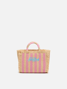 Borsa Mini Vanity effetto paglia con stampa a righe