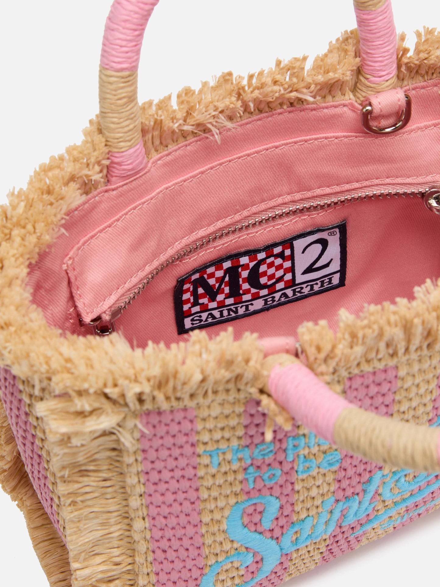 Borsa Mini Vanity effetto paglia con stampa a righe