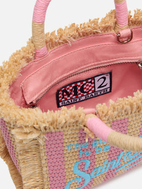 Borsa Mini Vanity effetto paglia con stampa a righe