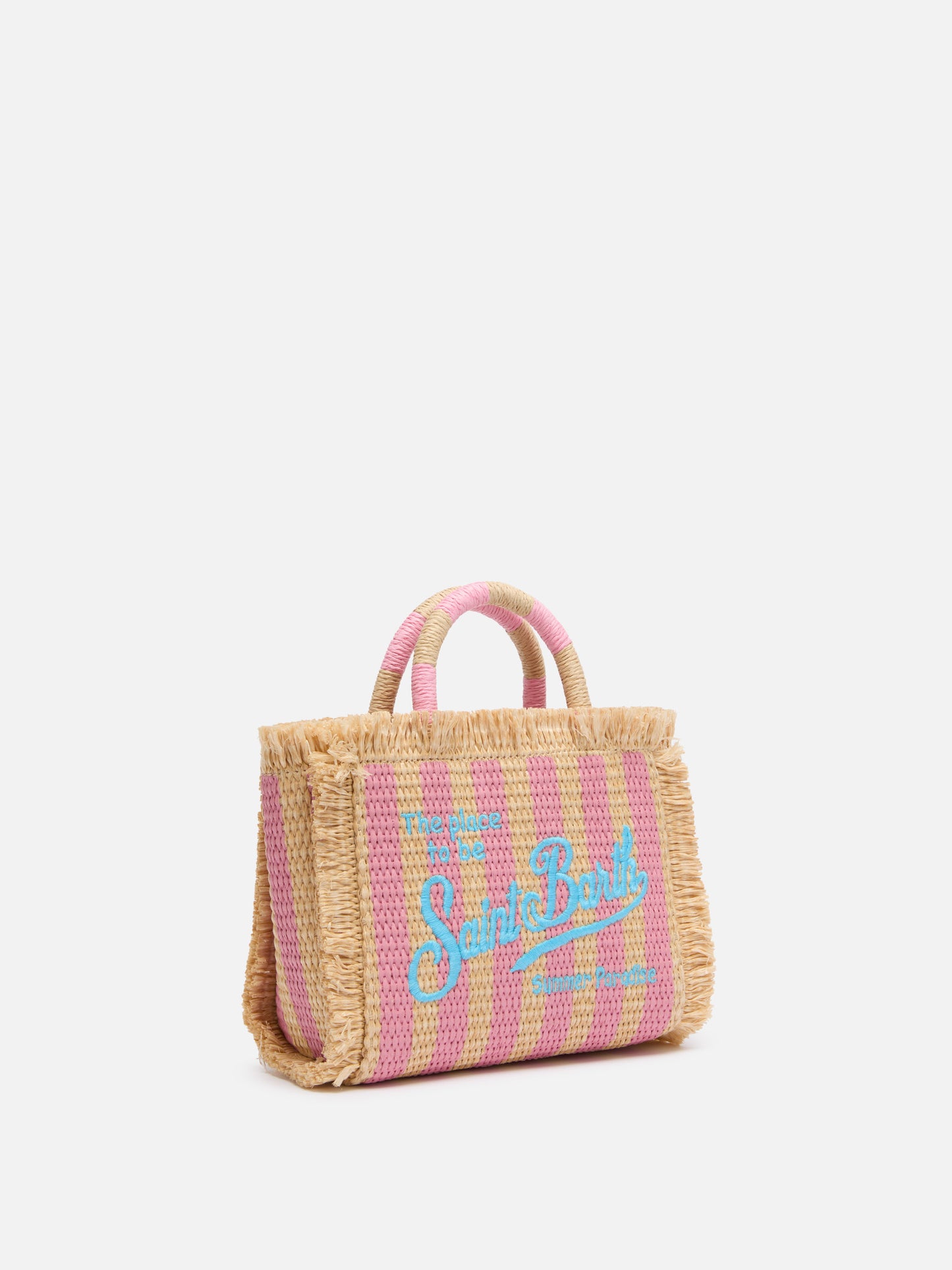 Borsa Mini Vanity effetto paglia con stampa a righe