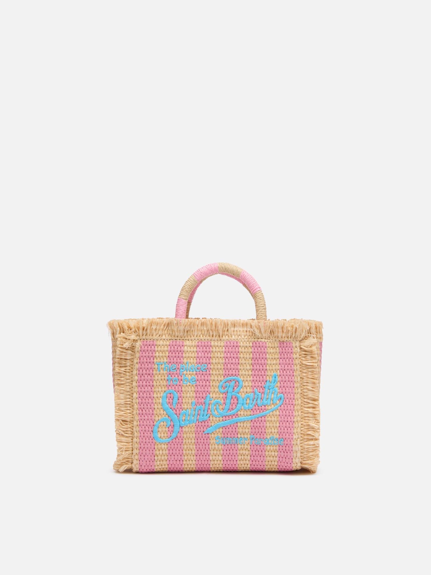 Borsa Mini Vanity effetto paglia con stampa a righe