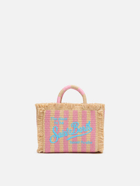 Borsa Mini Vanity effetto paglia con stampa a righe