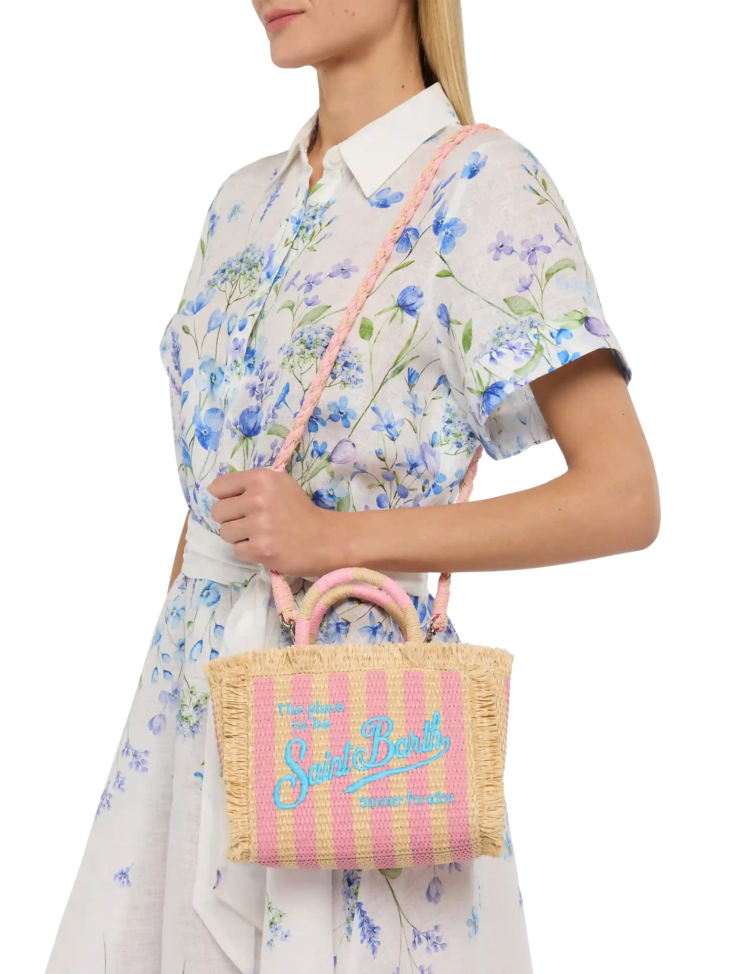 Borsa Mini Vanity effetto paglia con stampa a righe