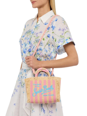 Borsa Mini Vanity effetto paglia con stampa a righe