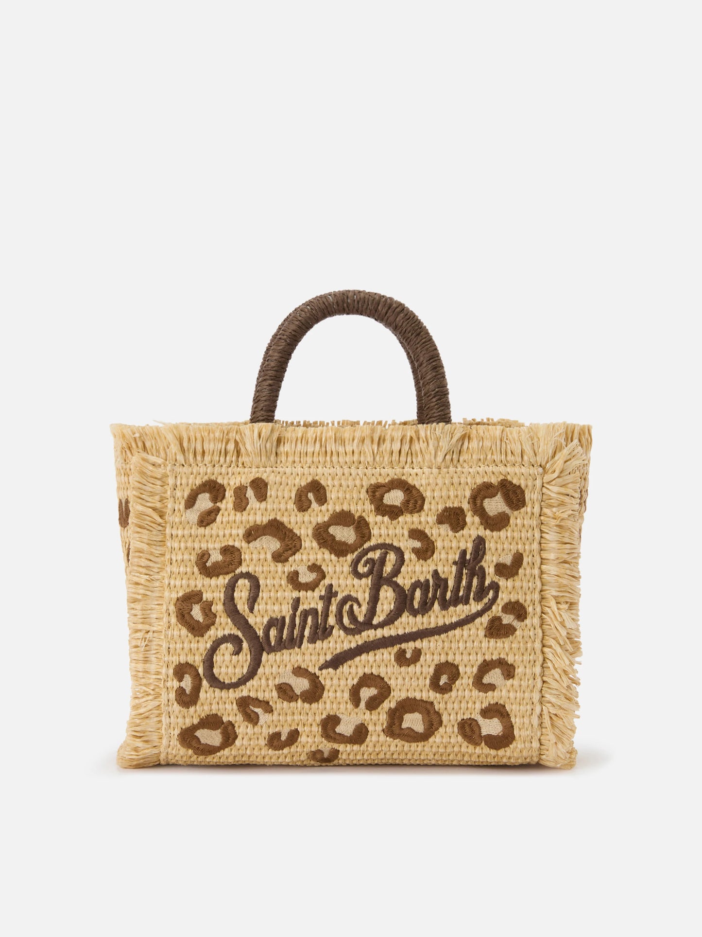 Borsa Colette in tessuto effetto paglia con ricamo leopardato