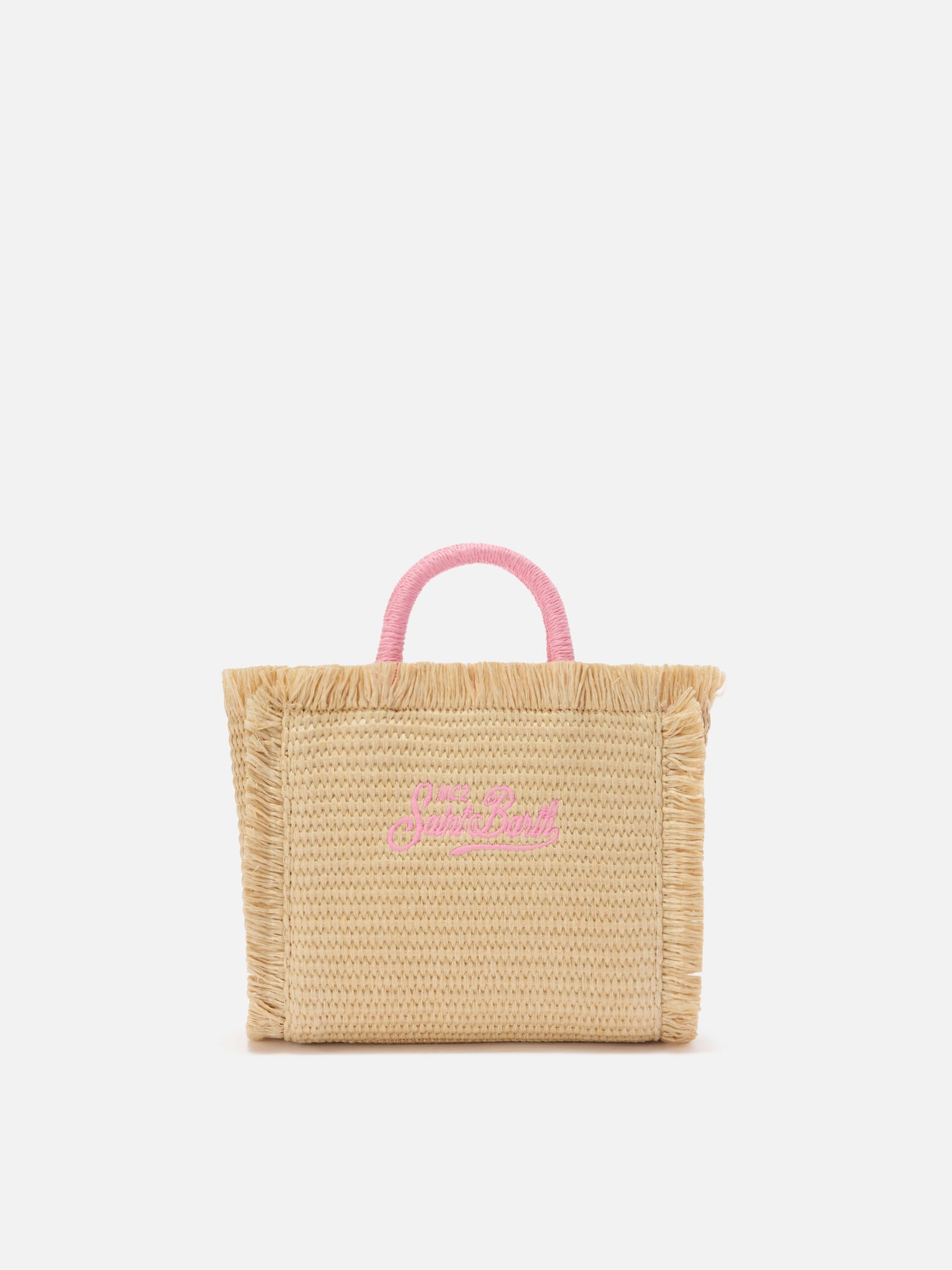 Vanity mini straw effect bag with embroidered logo