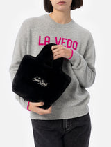 Borsa Mini Vanity nera effetto fur