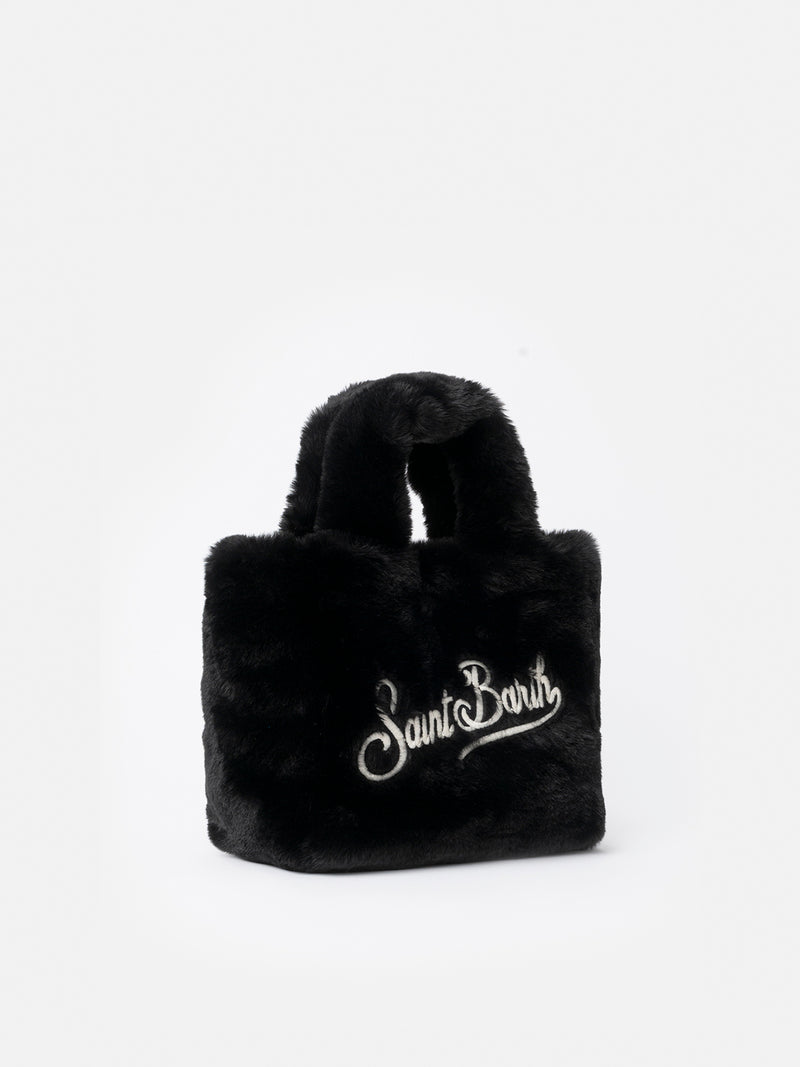 Borsa Mini Vanity nera effetto fur