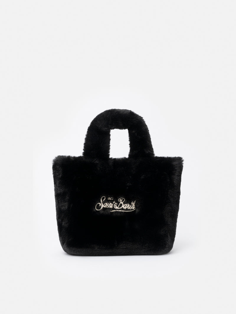 Borsa Mini Vanity nera effetto fur