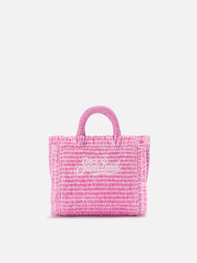 Vanity straw effect micro bag with pink details