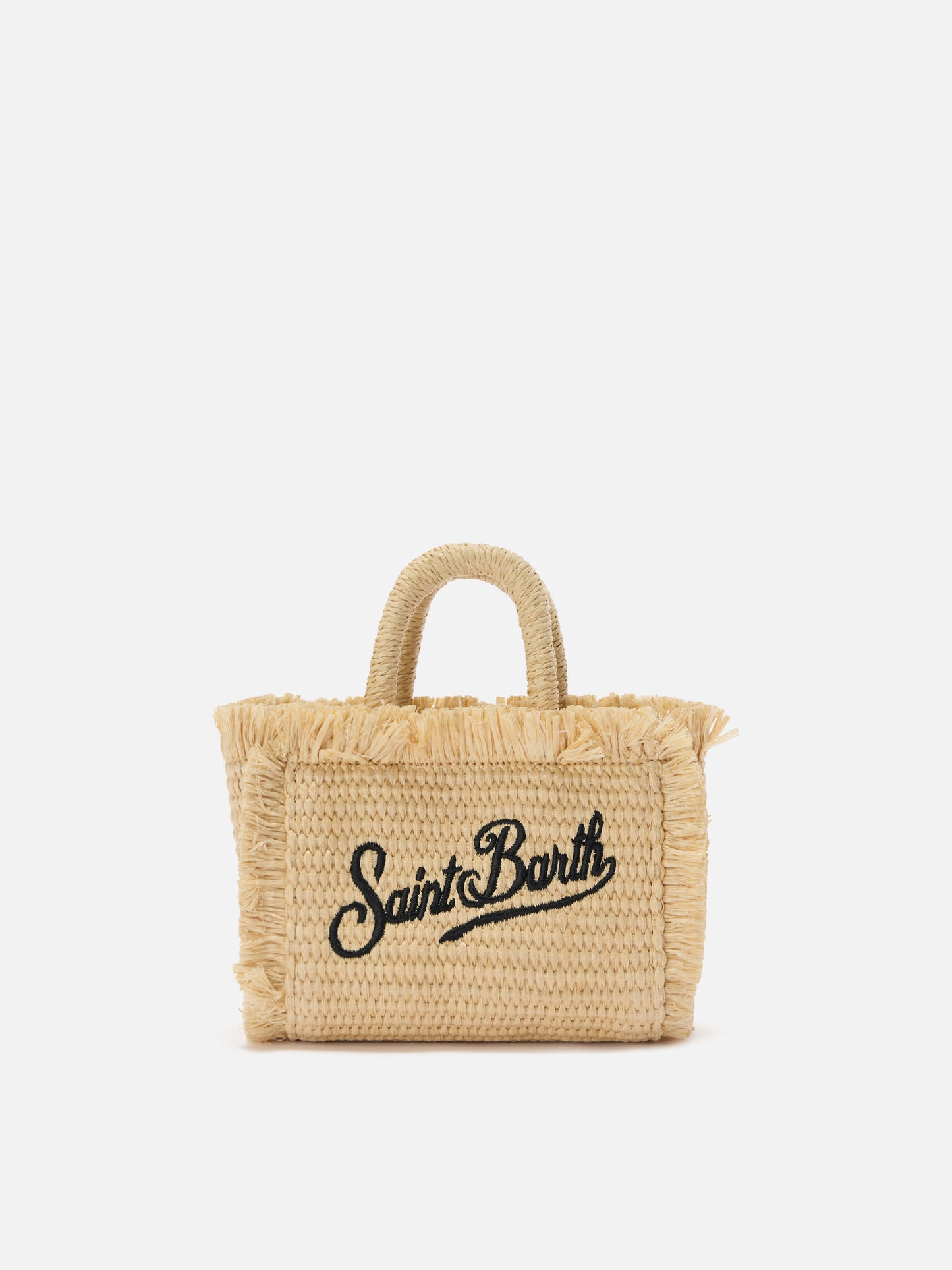 Borsa Vanity micro effetto paglia con dettagli blu