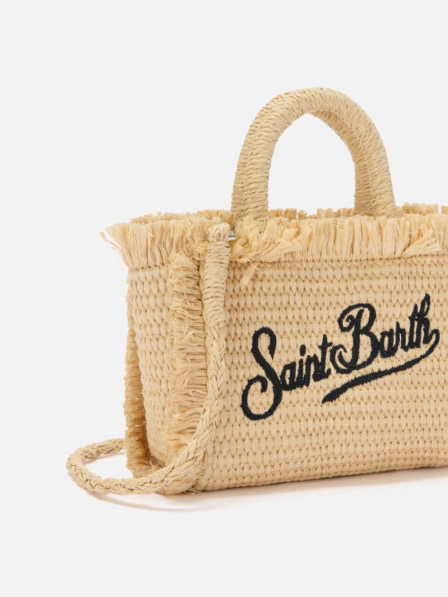 Borsa Vanity micro effetto paglia con dettagli blu