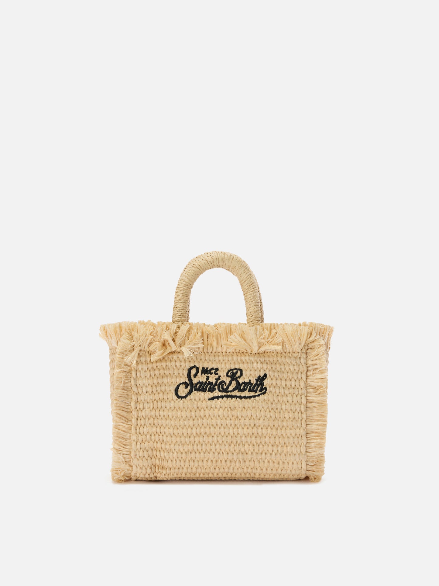 Borsa Vanity micro effetto paglia con dettagli blu
