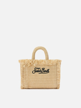 Borsa Vanity micro effetto paglia con dettagli blu