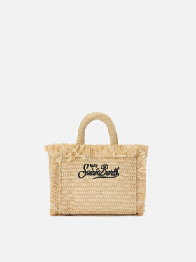 Vanity straw effect micro bag with blue details