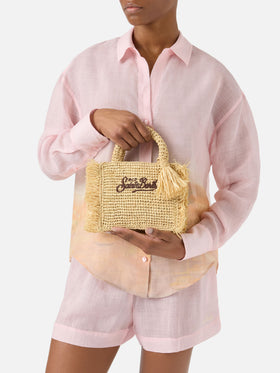 Vanity mini raffia bag with side fringes