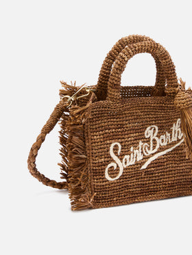 Mini sac vanity Brown en raphia avec franges latérales 
