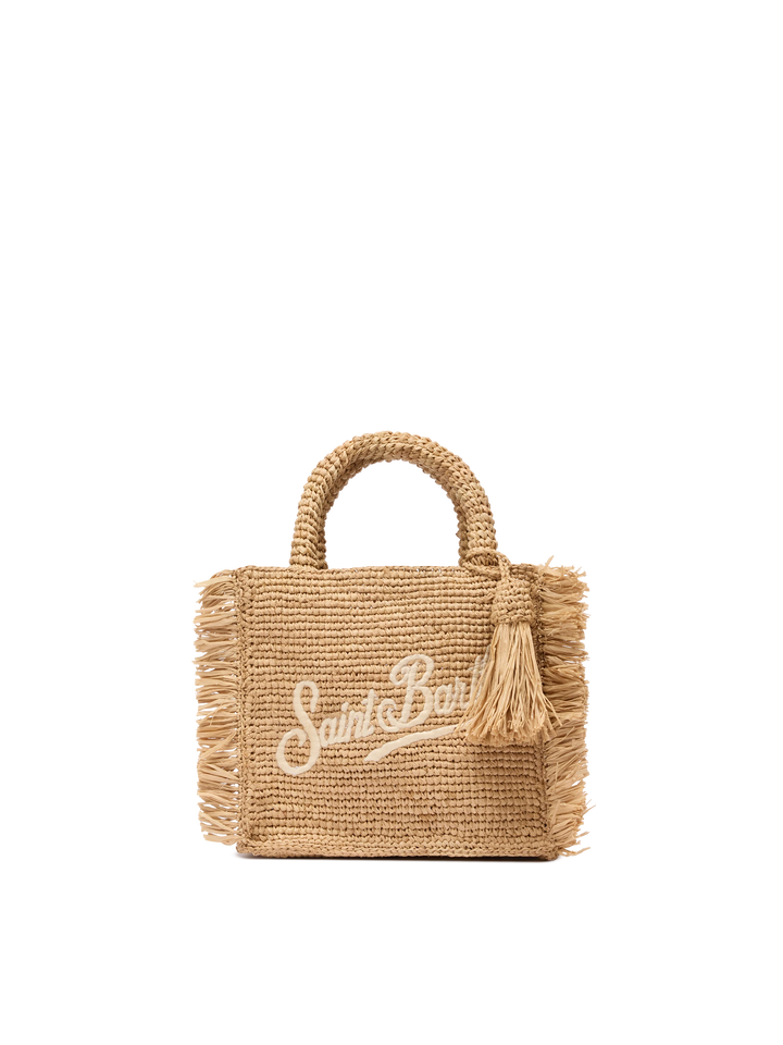 Mini Vanity Raffia Fringes bag with Saint Barth embroidery