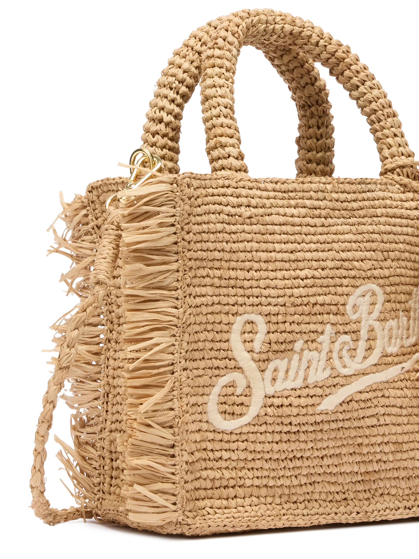 Mini Vanity Raffia Fringes bag with Saint Barth embroidery
