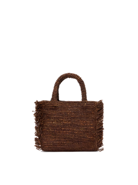 Mini Vanity Tasche aus Raffiabast mit Fransen und Saint Barth-Stickerei