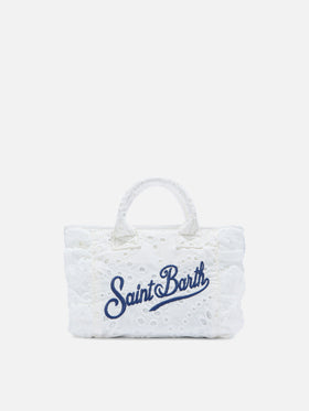 White Vanity mini volant bag in broderie anglaise cotton