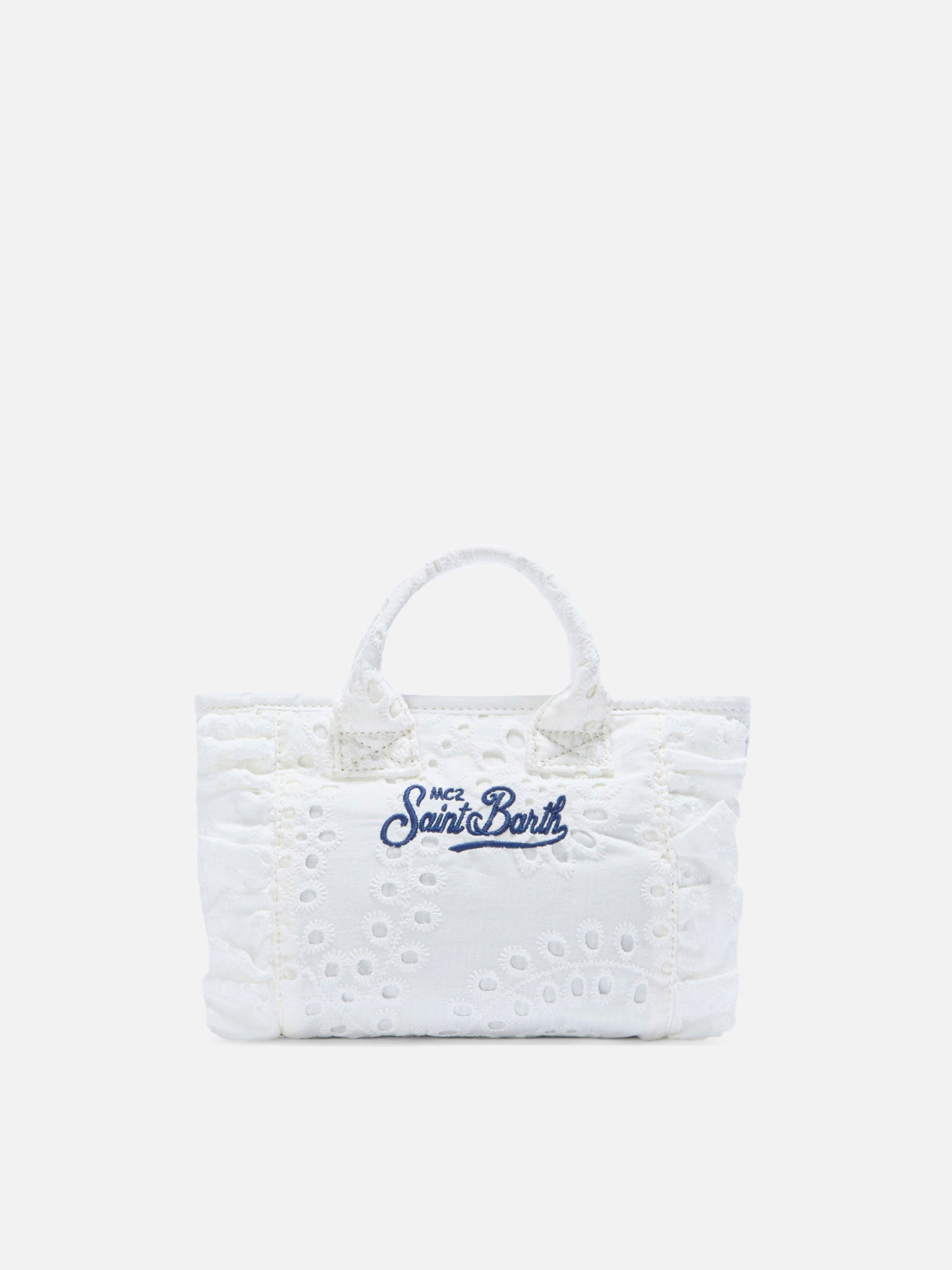 White Vanity mini volant bag in broderie anglaise cotton