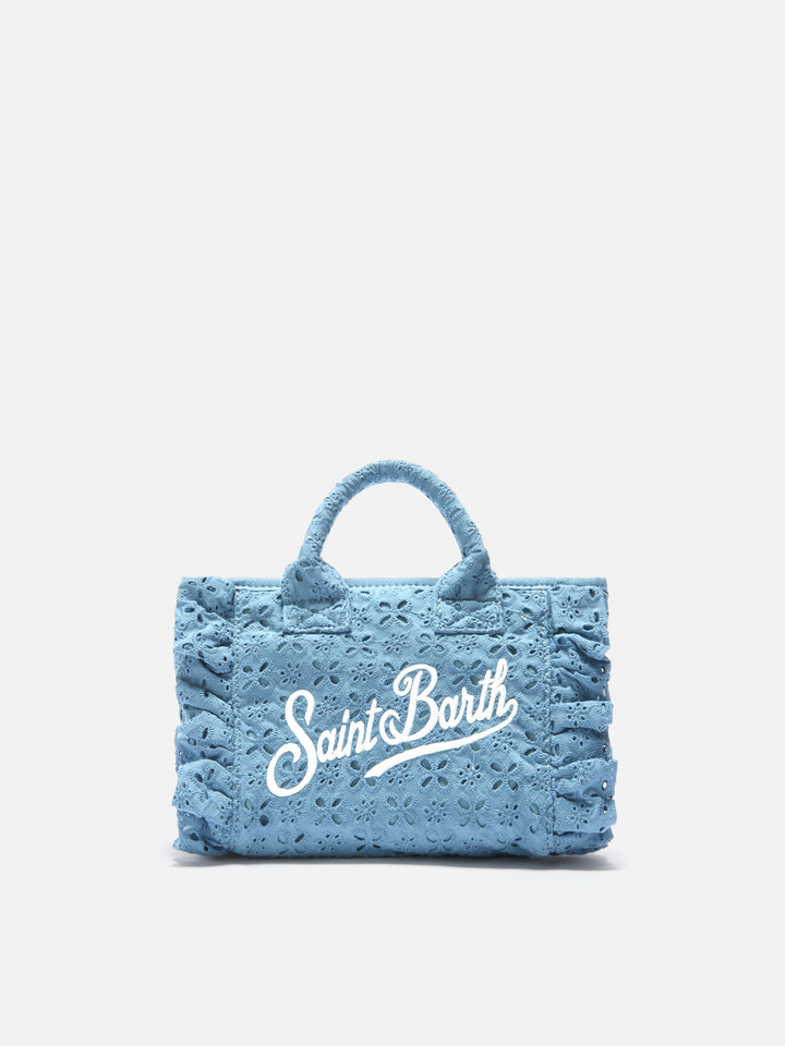 Borsa Vanity mini volant in cotone sangallo azzurra