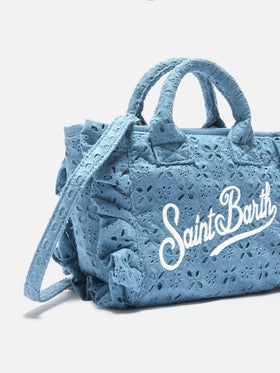 Borsa Vanity mini volant in cotone sangallo azzurra