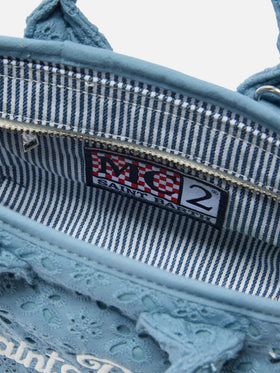 Borsa Vanity mini volant in cotone sangallo azzurra