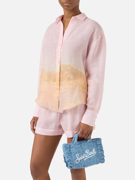 Borsa Vanity mini volant in cotone sangallo azzurra