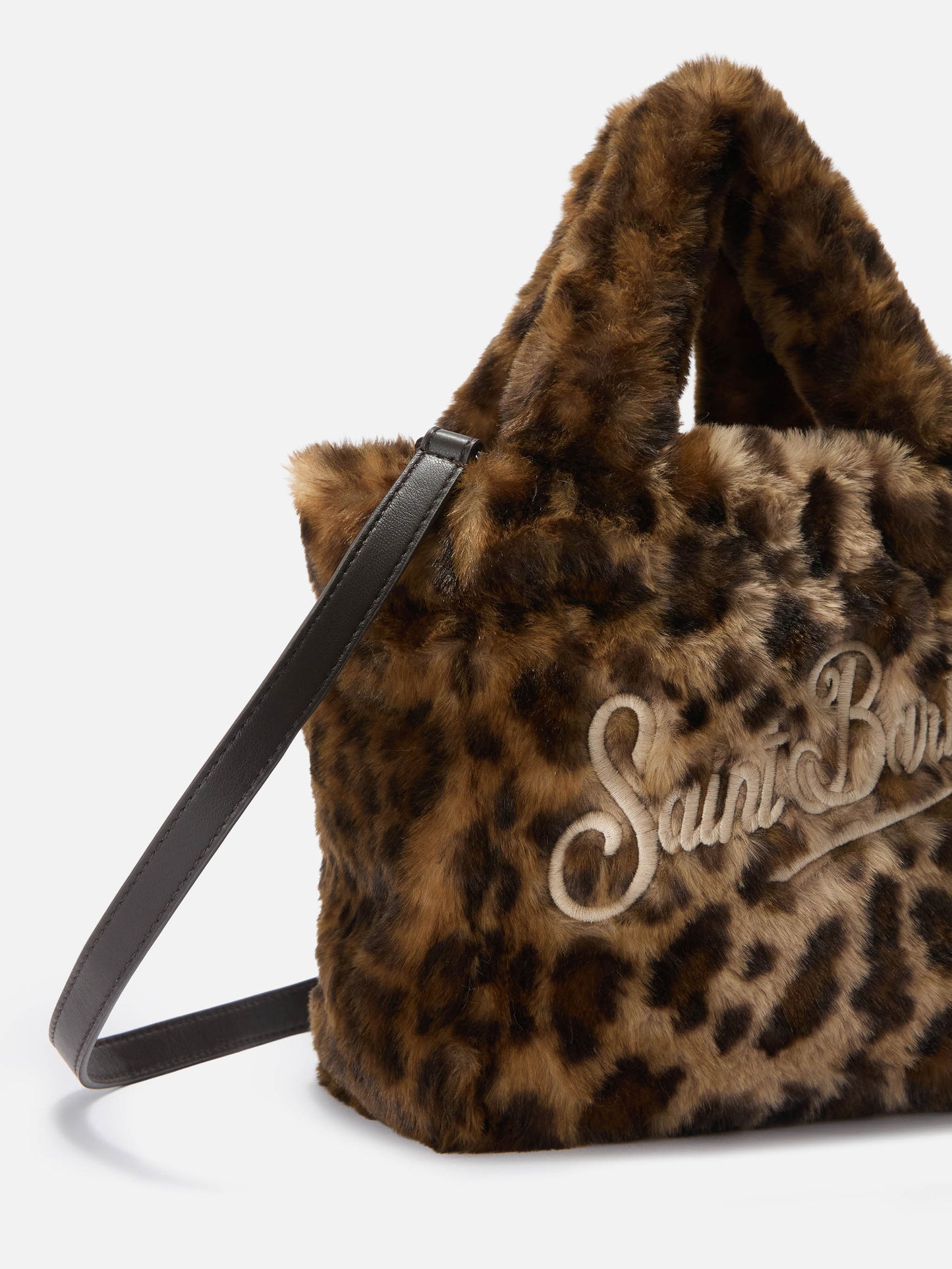 Borsa morbida a mano Vanity Mini Soft in faux fur leopardato