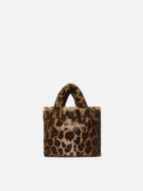 Borsa morbida a mano Vanity Mini Soft in faux fur leopardato