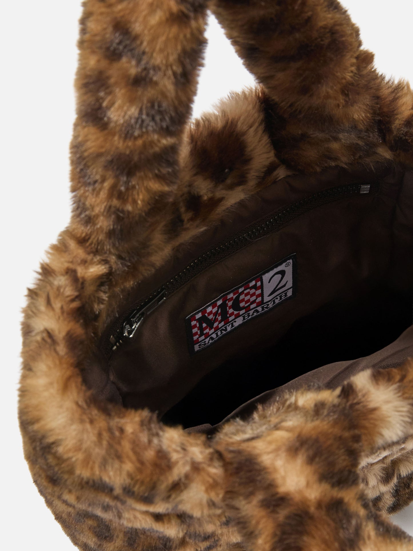 Borsa morbida a mano Vanity Mini Soft in faux fur leopardato