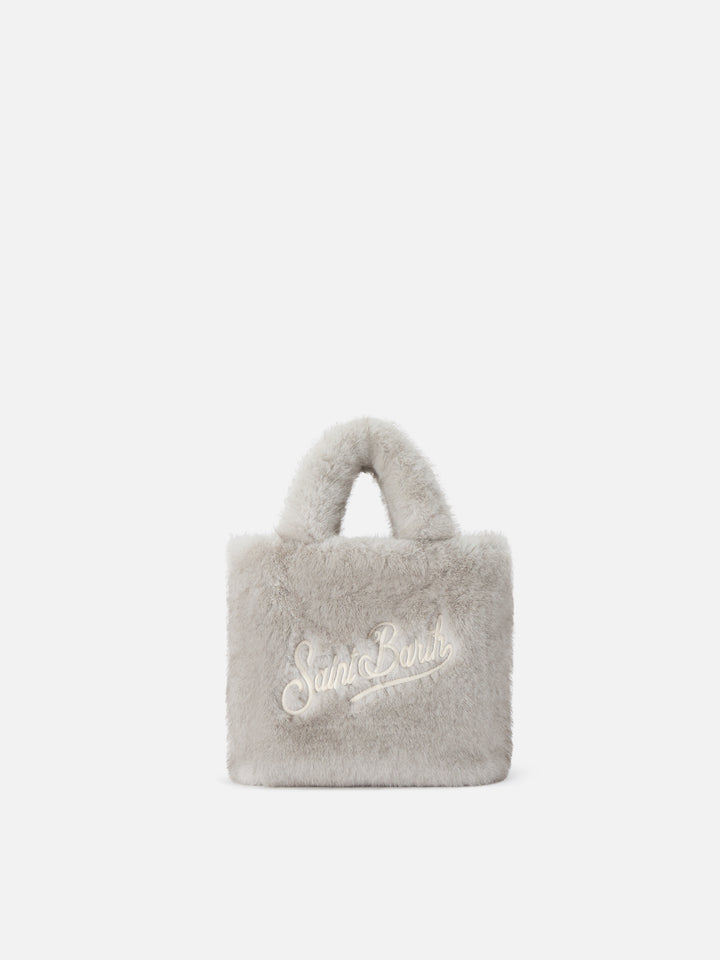 Grey Mini Vanity Soft bag in faux fur with logo embroidery