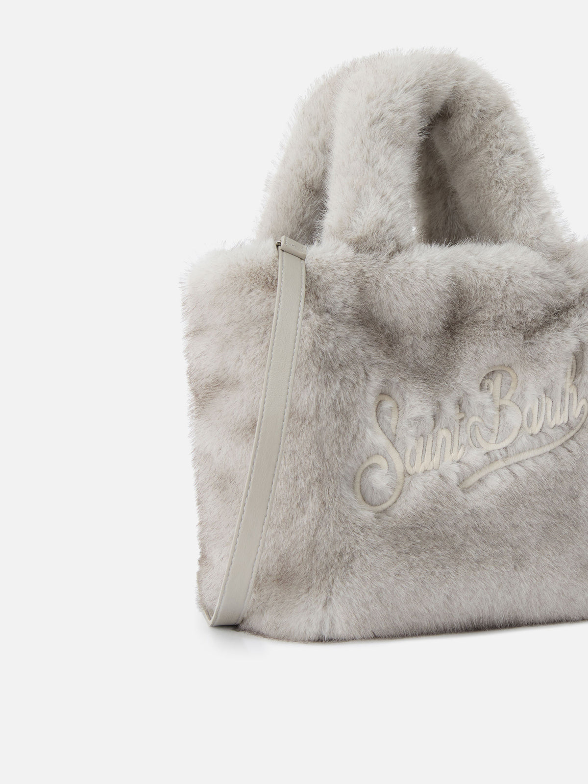 Grey Mini Vanity Soft bag in faux fur with logo embroidery
