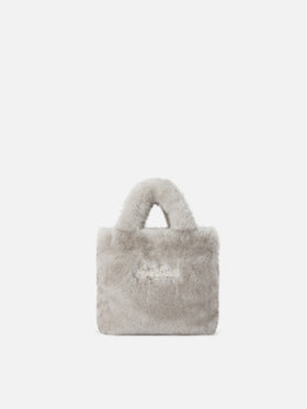 Grey Mini Vanity Soft bag in faux fur with logo embroidery