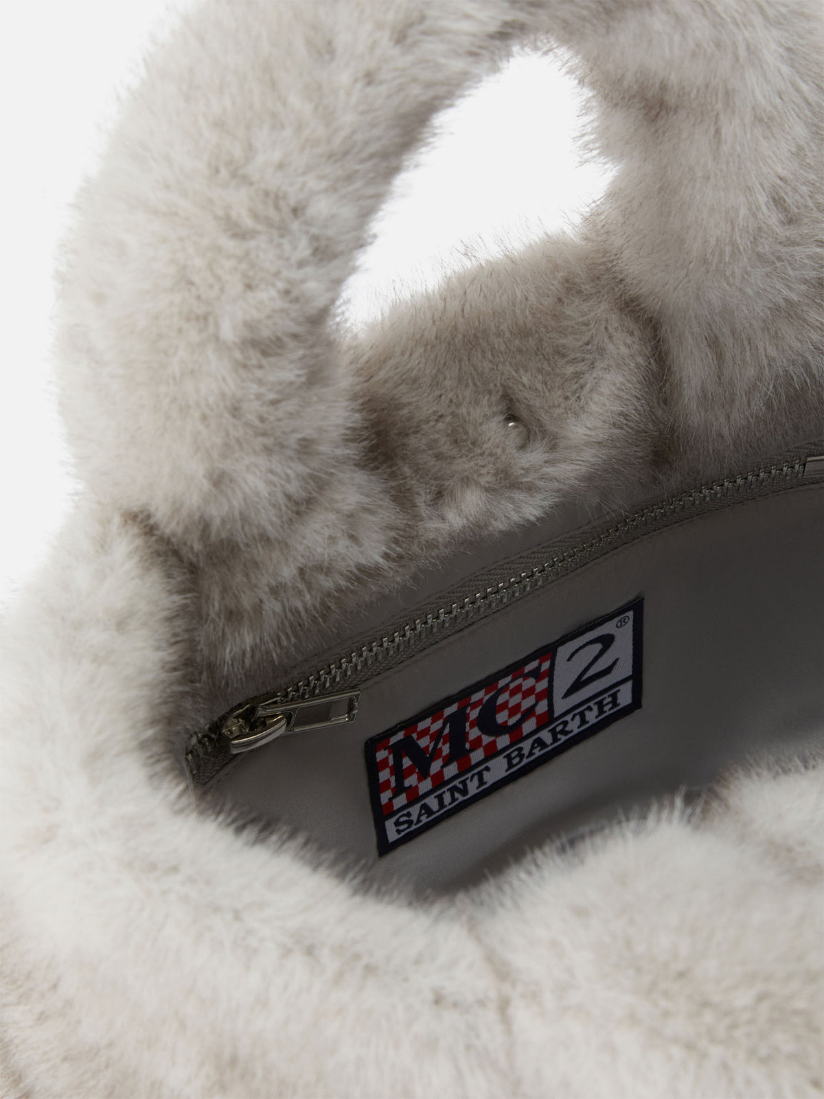 Grey Mini Vanity Soft bag in faux fur with logo embroidery