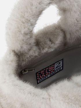 Grey Mini Vanity Soft bag in faux fur with logo embroidery