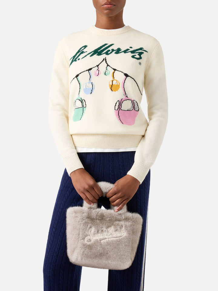 Grey Mini Vanity Soft bag in faux fur with logo embroidery
