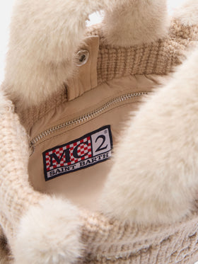 Mini bolso Vanity beige en faux shearling acanalado con asas de piel sintética 