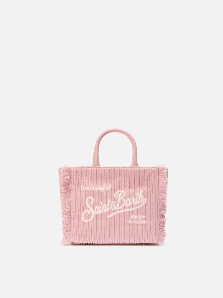 Borsa a mano Vanity Mini Corduroy in velluto a coste e faux suede rosa
